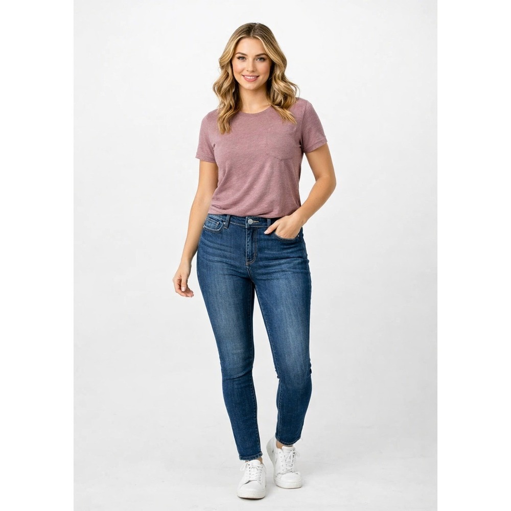 Judy Blue Skinny Fit Jeans Women 15/32 Dark Wash Raw Hem Mid Rise‎ Stretch Denim